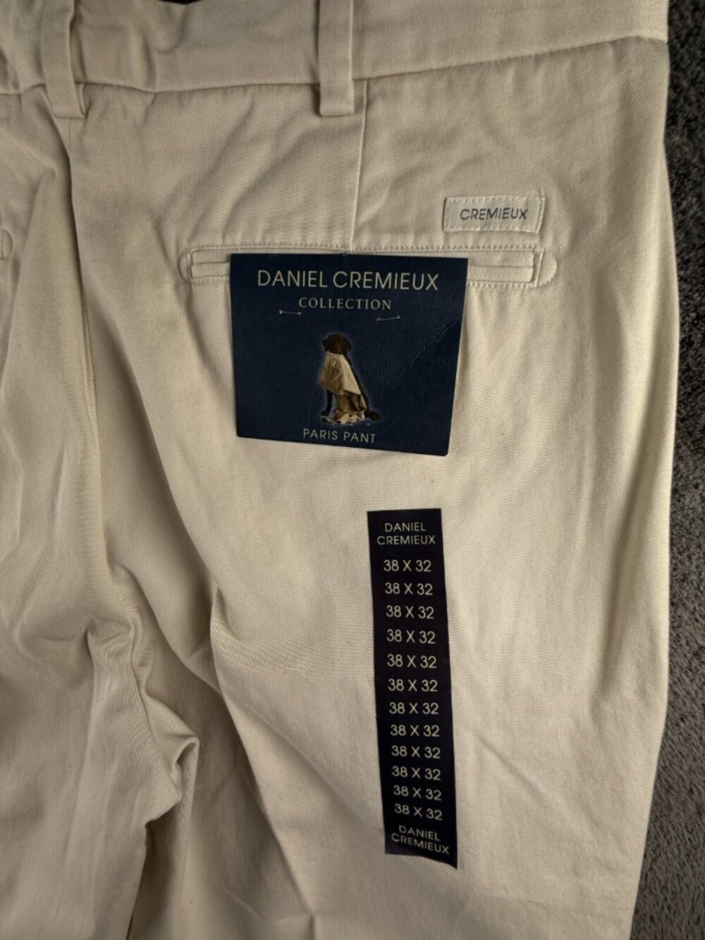 New Daniel Cremieux Paris Pants Men Beige Ivory Chino Cotton 38x32 Pleated - Picture 12 of 14